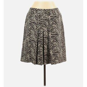 Ann Taylor Animal Print Pleated Chain Skirt Silk Wool Cotton Lined Jacquard Sz 8